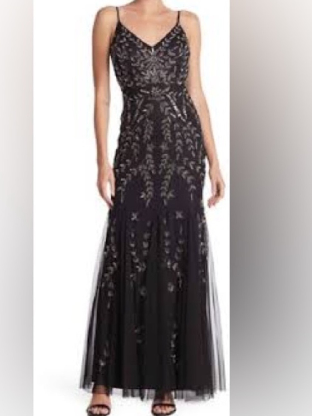 Marina Navy Beaded Spaghetti Strap Evening size 12 Gown in excellent condition